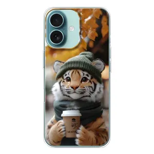 Друкований чохол 'Звірята з кавою' для iPhone 16 (Тигр з кавою)