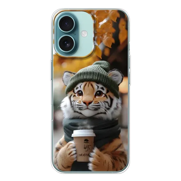 Чохол з малюнком «Тигр з кавою» для iPhone 16 Чохол з малюнком «Тигр з кавою» для iPhone 16
