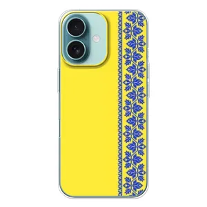 Силиконовый Чехол на iPhone 16 (Вышиванка на желтом)