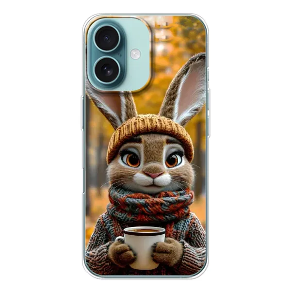 Чохол з малюнком «Зайчик з кавою» для iPhone 16 Чохол з малюнком «Зайчик з кавою» для iPhone 16