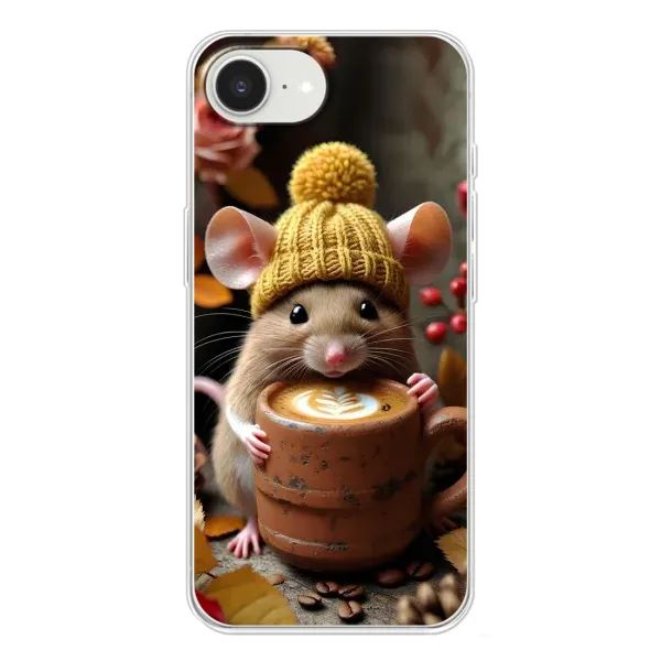 Чохол з малюнком «Мишка з кавою» для iPhone 16e Чохол з малюнком «Мишка з кавою» для iPhone 16e