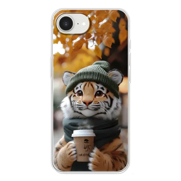 Чохол з малюнком «Тигр з кавою» для iPhone 16e Чохол з малюнком «Тигр з кавою» для iPhone 16e