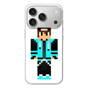 Чехлы для iPhone 17 Pro (Персонажи Майн Крафт) (Мальчик в голубом)