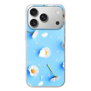 Чехол с Цветами для iPhone 17 Pro (ромашки на голубом)