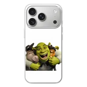 Печатный чехол с принтом Шрек для iPhone 17 Pro (Шрек осел и кот)