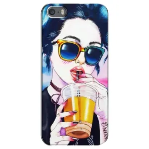 Чехол с картинкой Модные Девчонки iPhone 5 / 5s / SE (Девушка с коктейлем)