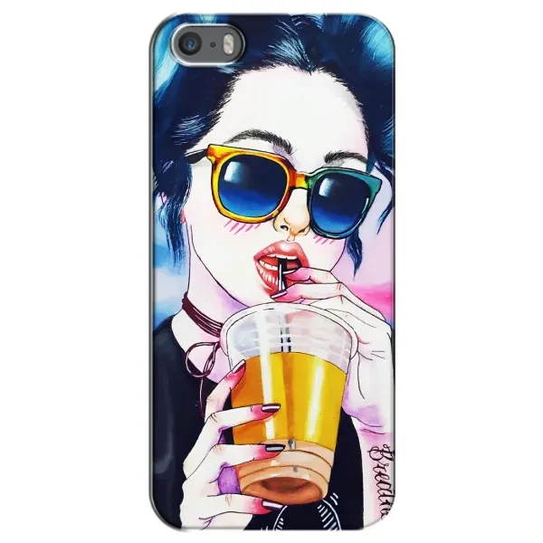 Чехол с рисунком «Девушка с коктейлем» для iPhone 5 / 5s / SE