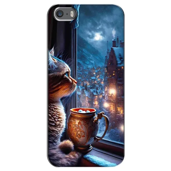 Чехол с рисунком «Кот новогодний» для iPhone 5 / 5s / SE