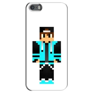 Чехлы для iPhone 5 / 5s / SE (Персонажи Майн Крафт) (Мальчик в голубом)