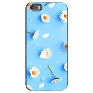 Чехол с Цветами для iPhone 5 / 5s / SE (ромашки на голубом)