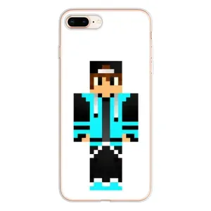 Чехлы для iPhone 8 Plus (Персонажи Майн Крафт) (Мальчик в голубом)