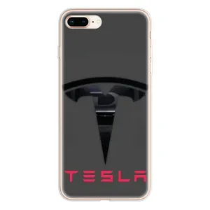 Силиконовый бампер с картинкой машины на iPhone 8 Plus (Logo TESLA)