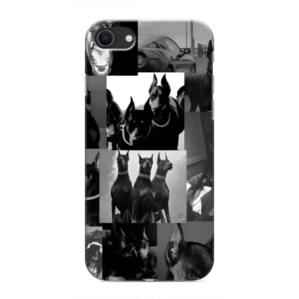 Чехол с рисунком «Коллаж Доберман» для iPhone SE (2020)