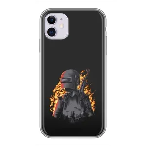 Силиконовый чехол с картинкой "Герой Pubg" на iPhone 11 (В огне)