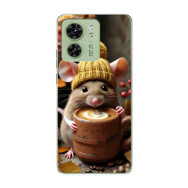 Чехол с рисунком «Мышка с кофе» для Motorola Edge 40 Чехол с рисунком «Мышка с кофе» для Motorola Edge 40