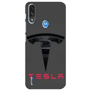 Силиконовый бампер с картинкой машины на Motorola E7 Power (Logo TESLA)