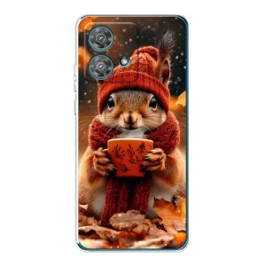 Печатный чехол «Зверята с кофе» для Motorola Edge 40 Neo (Белка с кофе)
