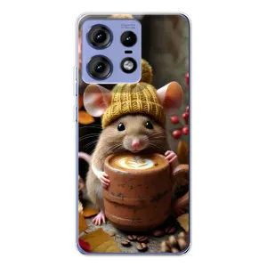 Печатный чехол «Зверята с кофе» для Motorola Edge 50 Pro (Мышка с кофе)