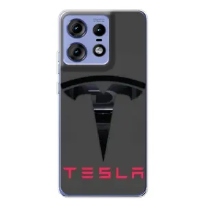 Силиконовый бампер с картинкой машины на Motorola Edge 50 Pro (Logo TESLA)