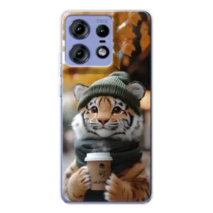 Печатный чехол «Зверята с кофе» для Motorola Edge 50 Pro (Тигр с кофе)