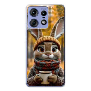 Печатный чехол «Зверята с кофе» для Motorola Edge 50 Pro (Зайчик с кофе)