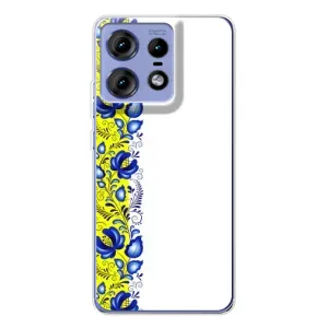 Силиконовый Чехол на Motorola Edge 50 Pro с картинкой Вышиванки (Желто-синяя вышиванка)