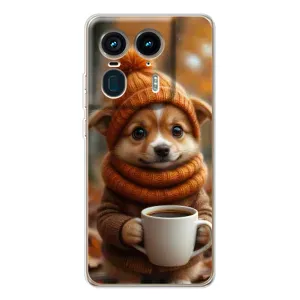 Печатный чехол «Зверята с кофе» для Motorola Edge 50 Ultra (Собачка с кофе)