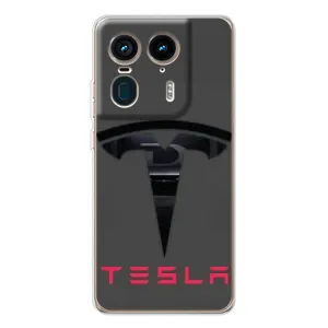 Силиконовый бампер с картинкой машины на Motorola Edge 50 Ultra (Logo TESLA)