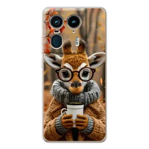 Печатный чехол «Зверята с кофе» для Motorola Edge 50 Ultra (Жираф с кофе)