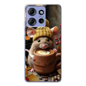 Печатный чехол «Зверята с кофе» для Motorola Edge 50 (Мышка с кофе)