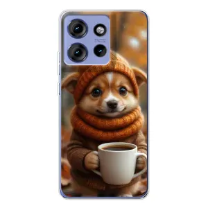 Печатный чехол «Зверята с кофе» для Motorola Edge 50 (Собачка с кофе)