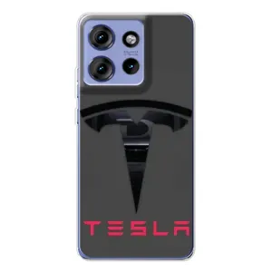 Силиконовый бампер с картинкой машины на Motorola Edge 50 (Logo TESLA)