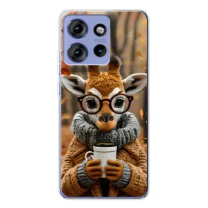 Печатный чехол «Зверята с кофе» для Motorola Edge 50 (Жираф с кофе)