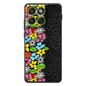 Силиконовый бампер с принтом (цветочки) на Мо Motorola Edge 70 (Яркие цветы на черном)