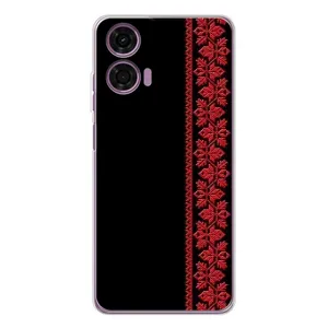 Силиконовый Чехол на Motorola Moto E14 (Красная Вышиванка)