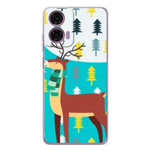 Силиконовый бампер с картинкой животных для Motorola Moto E14 (Олень с шарфом)