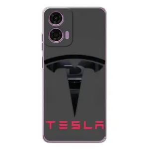 Силіконовий бампер з картинкою машини на Motorola Moto E14 (Logo TESLA)