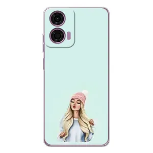 Силиконовый Чехол на Motorola Moto E14 с картинкой Стильных Девушек (В шапке)