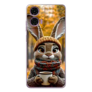 Печатный чехол «Зверята с кофе» для Motorola Moto E14 (Зайчик с кофе)