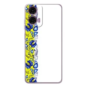 Силиконовый Чехол на Motorola Moto E14 с картинкой Вышиванки (Желто-синяя вышиванка)
