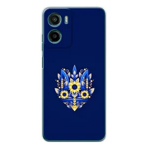 Чохол з картинкою (Патріотичний ГЕРБ) на Motorola Moto E15 (Герб в квітах)