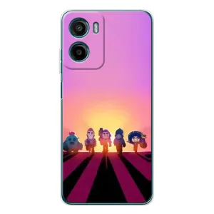 Силиконовый Чехол на Motorola Moto E15 с картинкой Brawl Stars (Персонажи в закате)