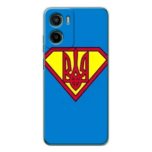 Чохол з картинкою (Патріотичний ГЕРБ) на Motorola Moto E15 (Герб - супер герой)