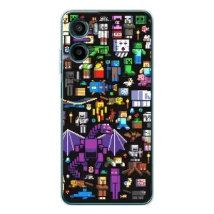 Чехол майнкрафт для Motorola Moto E15 (Все персонажи)