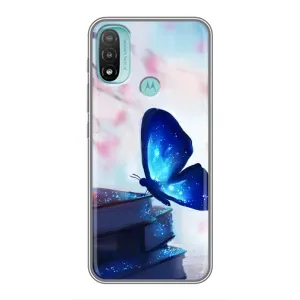 Силиконовый бампер с картинкой животных для Motorola MOTO E20 (Бабочка синяя)