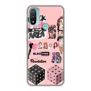 Чехлы с картинкой для Motorola MOTO E20 (BLACK PINK коллаж)