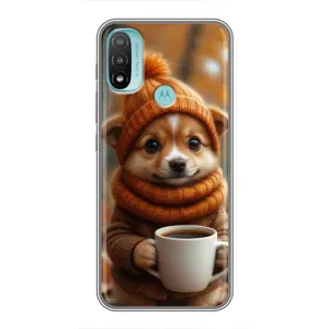 Печатный чехол «Зверята с кофе» для Motorola MOTO E20 (Собачка с кофе)
