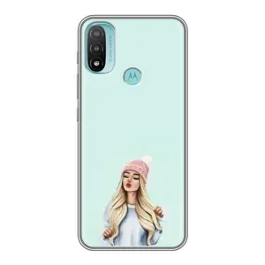 Силіконовый Чохол на Motorola MOTO E20 з картинкой Модных девушек (В шапці)