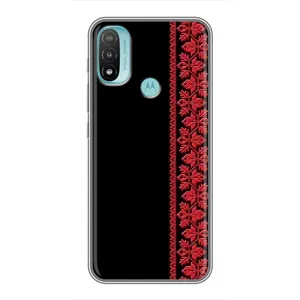 Силиконовый Чехол на Motorola MOTO E20 с картинкой Вышиванки (Вышиванка на черном)