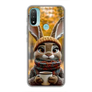 Печатный чехол «Зверята с кофе» для Motorola MOTO E20 (Зайчик с кофе)